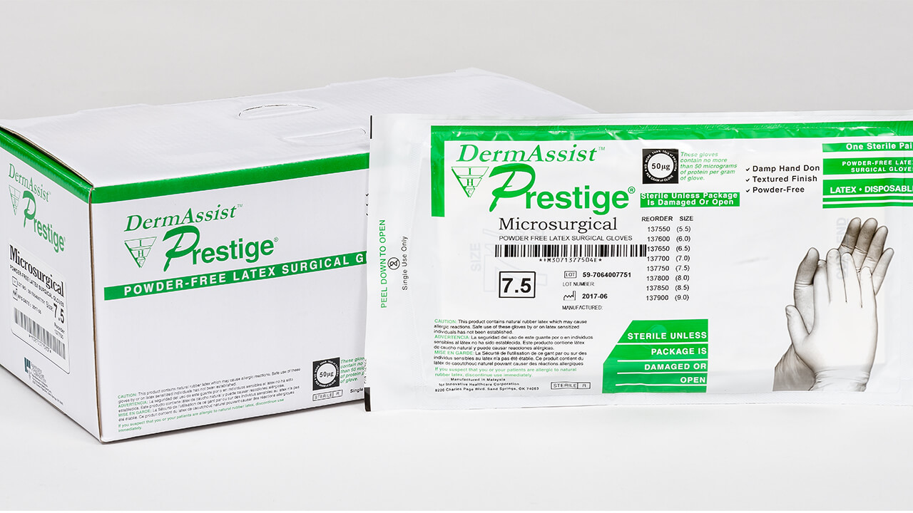 Gloves Surgical Latex P-F Size 5.5 Sterile Dermassist Microsurgical Textured Finish Not Chemo Approved (25PR/BX 4BX/CS) by Innovative Healthcare Corp., Inc.  ID 137550